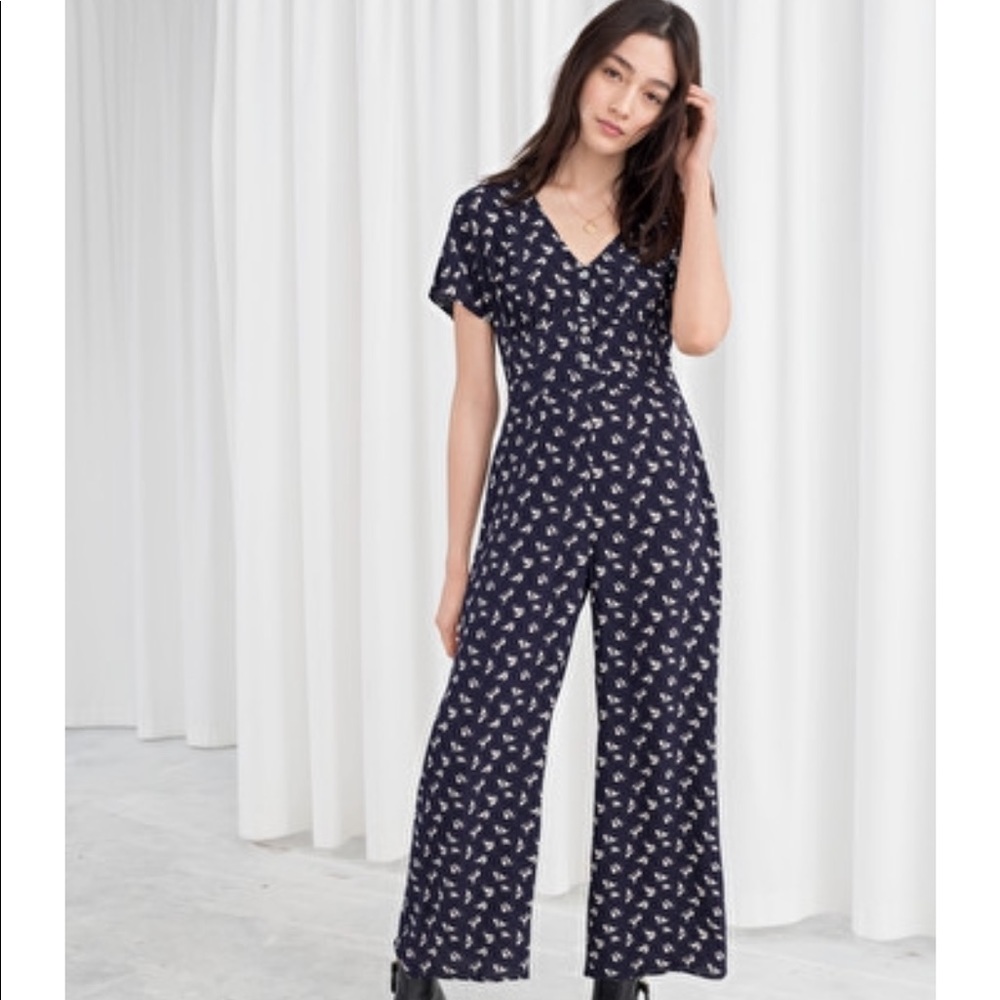 & Other Stories Button Up Navy Floral Jumpsuit Sz4